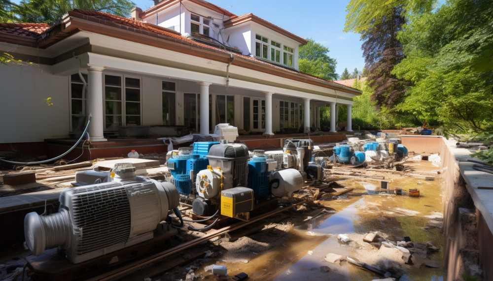 The installation of pump and filter for swimming pool.